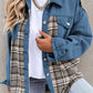 Plaid Pocketed Button Up Denim Jacket