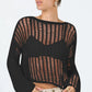 Openwork Boat Neck Long Sleeve Cover Up