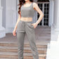 Waffle-Knit Cropped Tank and Drawstring Pants Set