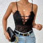 Perfee Lace Plunge Spaghetti Strap Bodysuit