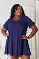V-Neck Flounce Sleeve Tiered Dress Dark Blue