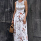 Striped Floral Round Neck Sleeveless Maxi Dress