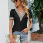 Contrast V-Neck Puff Sleeve Top