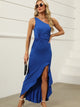 One-Shoulder Asymmetric Maxi Dress with Twist Detail Blue