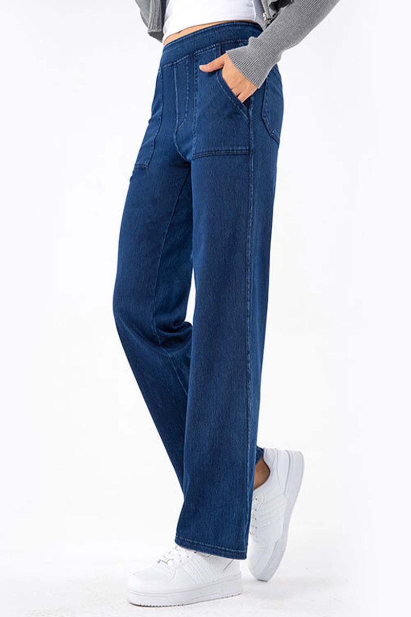 Pocketed Long Jeans Dark