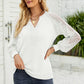 Waffle-Knit Spliced Lace Notched Top