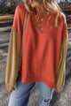 Contrast Round Neck Long Sleeve Sweatshirt Orange-Red
