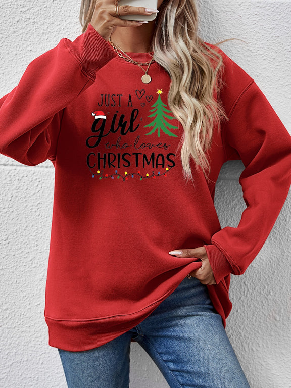 Letter Graphic Round Neck Sweatshirt Deep Red
