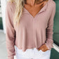 Waffle-Knit Dropped Shoulder Notched Top