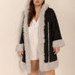 Plus Size Fuzzy Trim Open Front Long Sleeve Hooded Coat