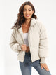 Zip Up Turtleneck Long Sleeve Winter Coat Cream