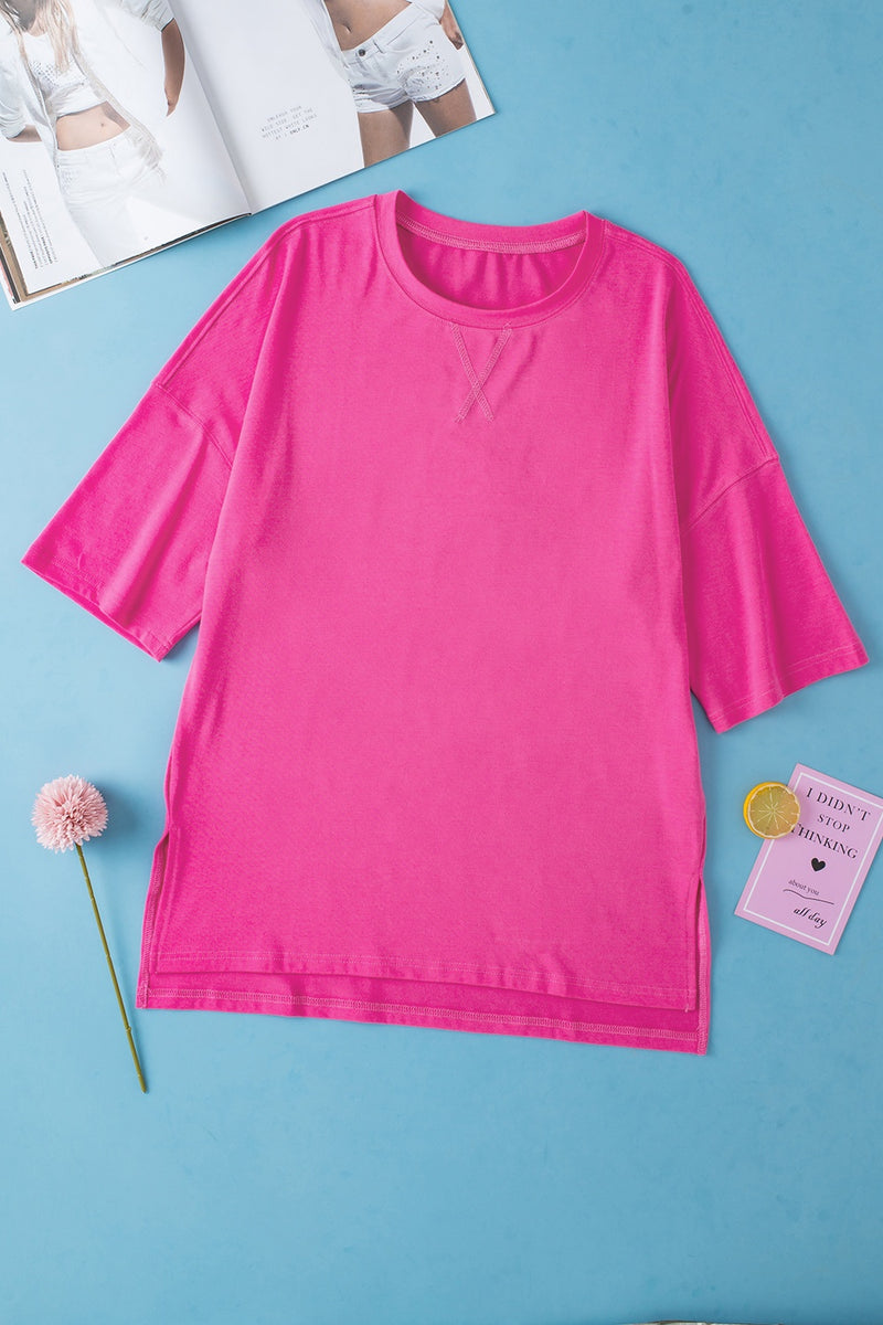 Slit Round Neck Half Sleeve T-Shirt