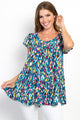 Be Stage Printed Ruffle Sleeve Top Teal