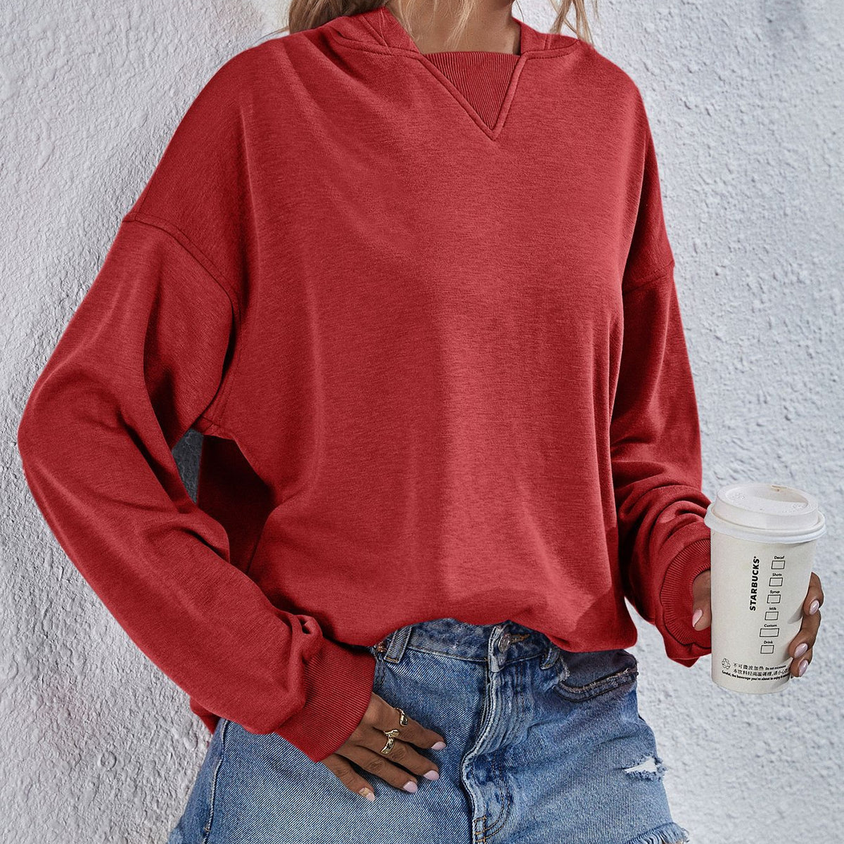 Dropped Shoulder Slit Hoodie