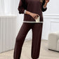 Round Neck Dropped Shoulder Top and Pants Sweater Set