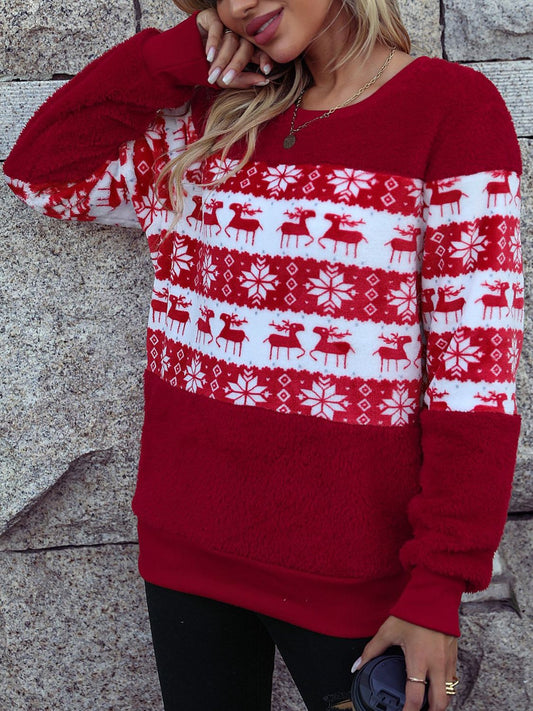 Christmas Element Round Neck Long Sleeve Sweatshirt