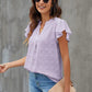 Swiss Dot Notched Cap Sleeve Blouse