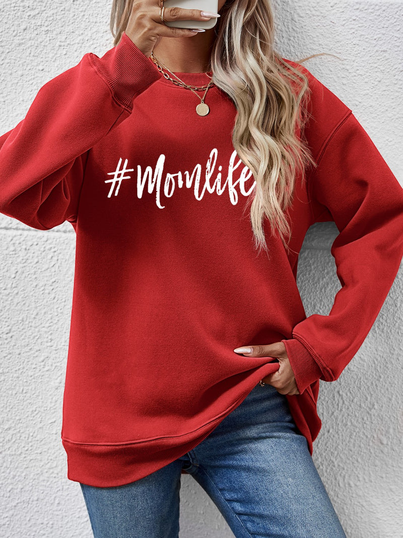 Letter Graphic Round Neck Sweatshirt Deep Red