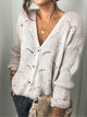 Openwork Button Up Long Sleeve Cardigan Beige