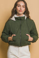 Love Tree Zip Up Cropped Hooded Sherpa Reversible Jacket Hunter