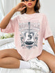 Guitar Graphic Round Neck Half Sleeve T-Shirt Blush Pink