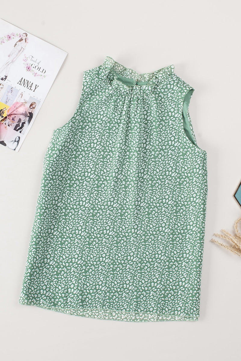 Frill Printed Round Neck Tank Sage