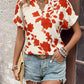 Flower Notched Short Sleeve Blouse