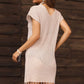 Fringe Hem Short Sleeve Deep V Cover Up Dress