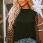 Leopard Print Long Sleeve Ribbed Knit Blouse