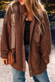 Fuzzy Snap Down Dropped Shoulder Jacket Brown