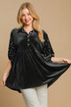 Umgee Pearl Detail Half Sleeve Velvet Babydoll Blouse Black