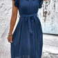 Tie Neck Belted Pleated Dress