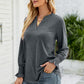 Heathered Flounce Sleeve Curved Hem Top