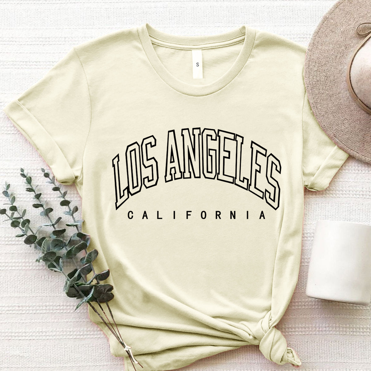LOS ANGELES CALIFORNIA Round Neck T-Shirt Tan