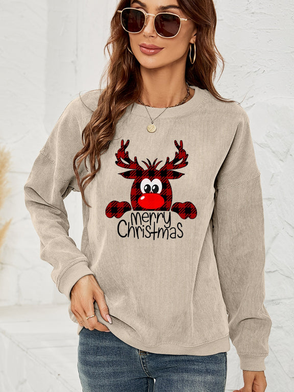 MERRY CHRISTMAS Graphic Sweatshirt Beige
