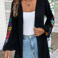 Embroidered Open Front Long Sleeve Cardigan