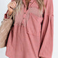 Half Button Raw Hem Long Sleeve Blouse