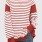 Slit Exposed Seam Striped Long Sleeve Sweatshirt