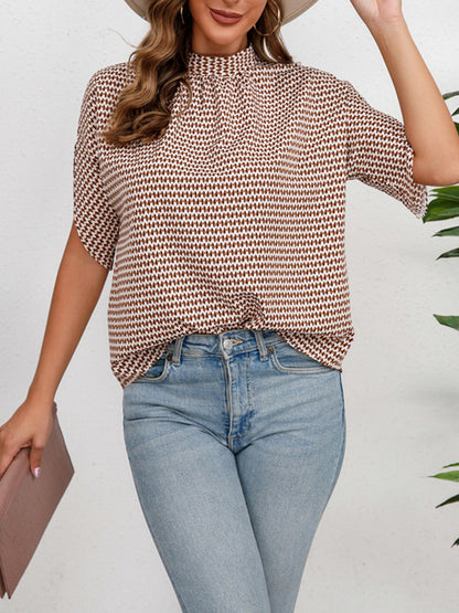 Printed Tie Neck Half Sleeve Blouse