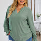 Plus Size Eyelet Notched Flounce Sleeve Blouse