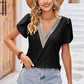 Eyelet V-Neck Petal Sleeve T-Shirt