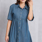 Button Up Collared Neck Tiered Denim Dress