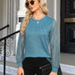 Waffle-Knit Round Neck Long Sleeve Blouse