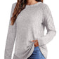 Ribbed Round Neck Long Sleeve Blouse