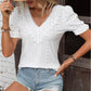 Eyelet Lace Detail V-Neck Flounce Sleeve Blouse