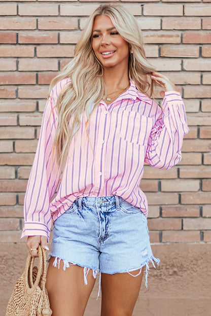 Striped Collared Neck Long Sleeve Shirt