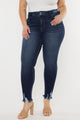 Kancan Full Size Cat's Whiskers Raw Hem High Waist Jeans Dark