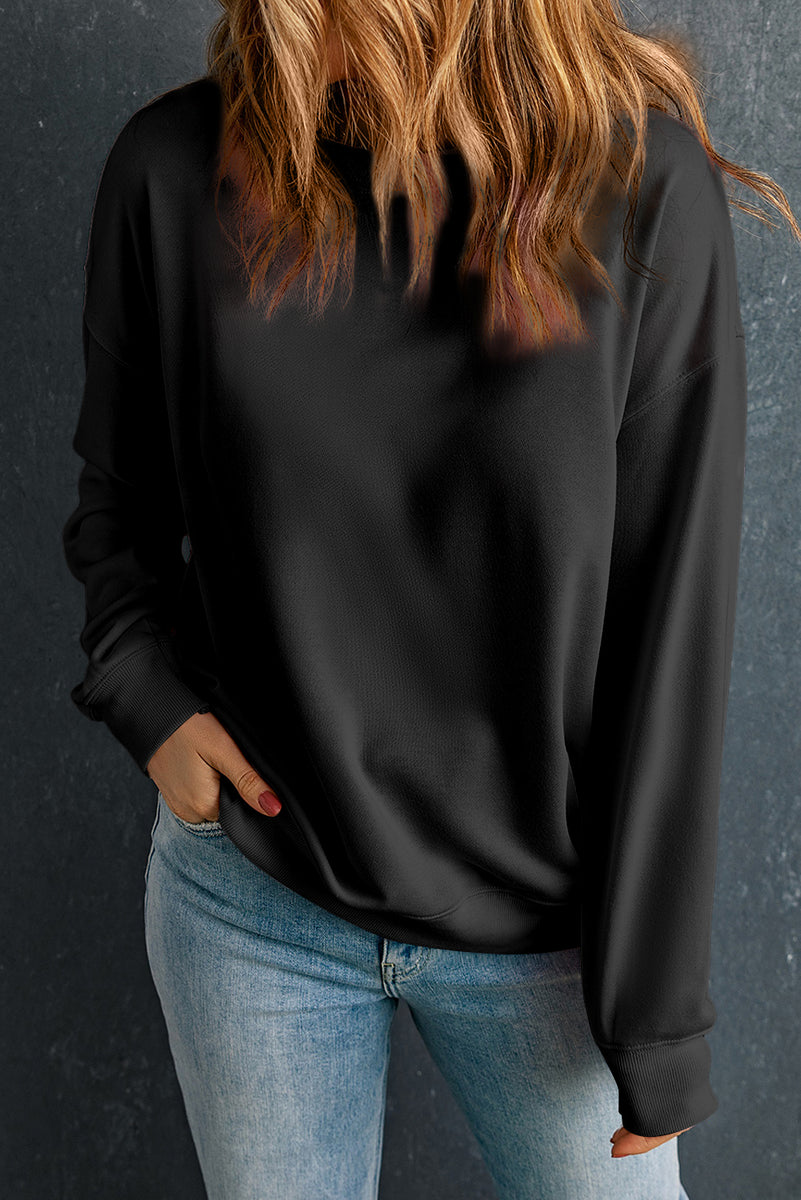 Round Neck Dropped Shoulder Sweatshirt Black