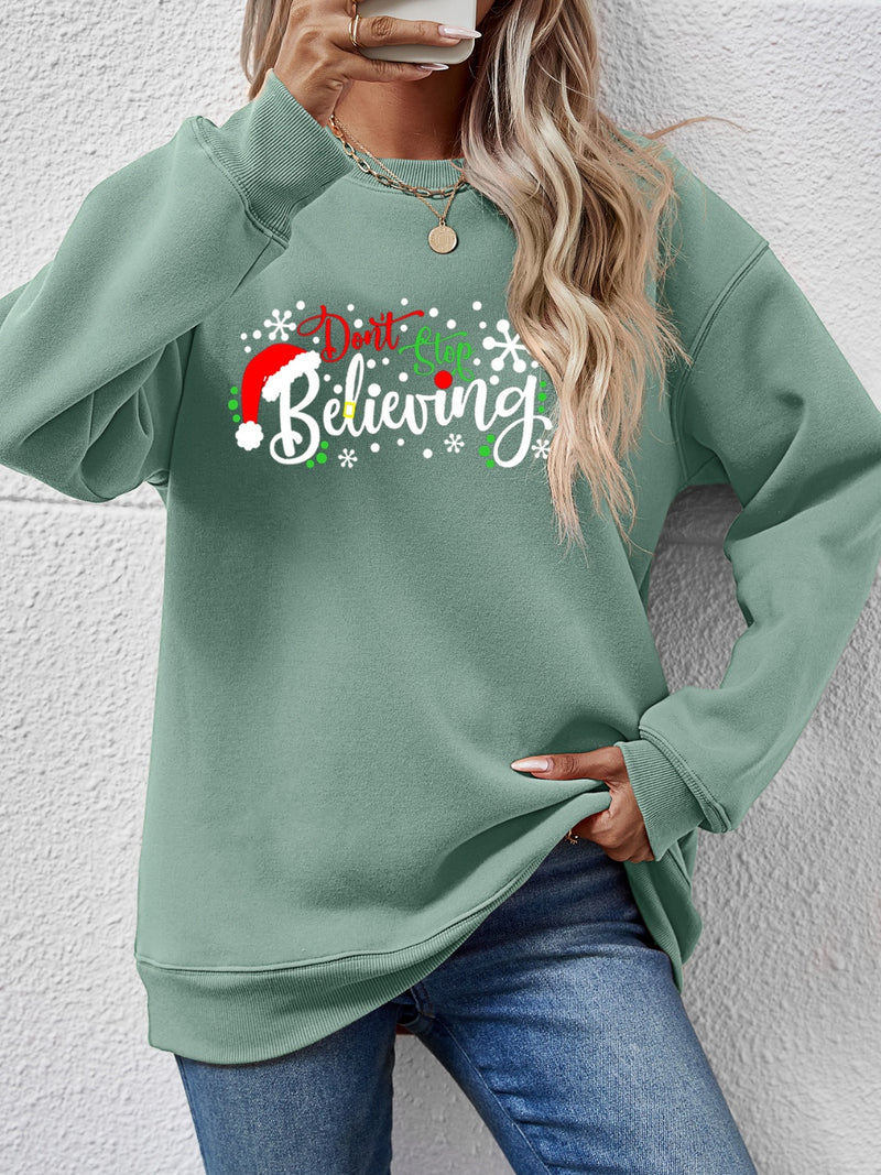 Letter Graphic Long Sleeve Sweatshirt Sage