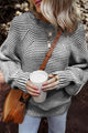 Textured Striped Round Neck Long Sleeve Top Black